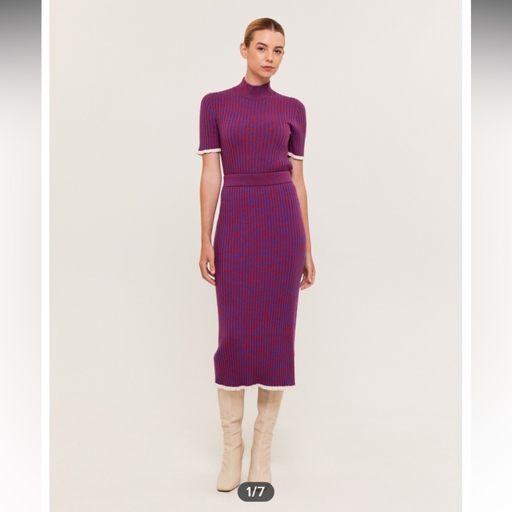 Saba ribbed knit skirt and top set. Wool & cotton blend. Note sizing difference